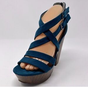 Guess Teal Strappy Wedge Sandals